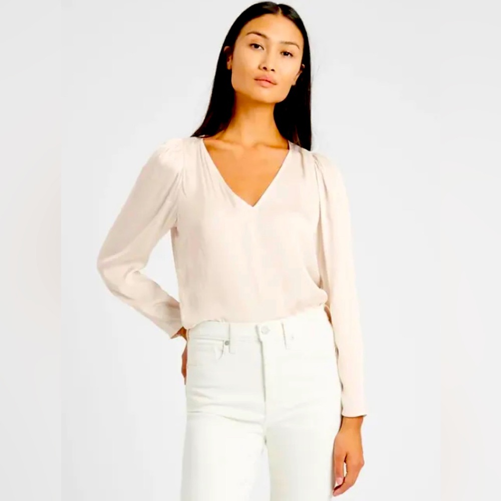 NWT Banana Republic Ivory Soft Satin Puff Sleeve Blouse Top, Size Small, NEW
